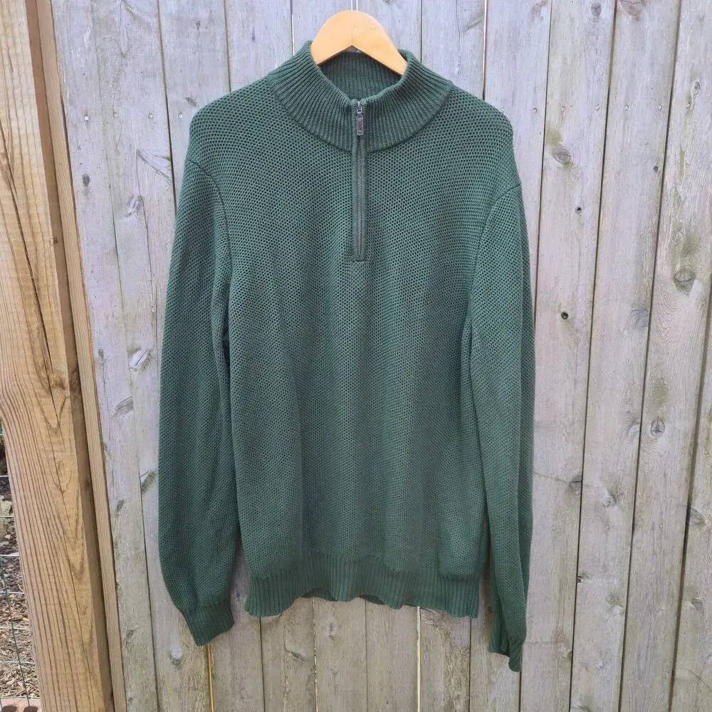 J.CREW 100% Cotton Honeycomb Waffle Knit Quarter-Zip Sweater Green Men's XL